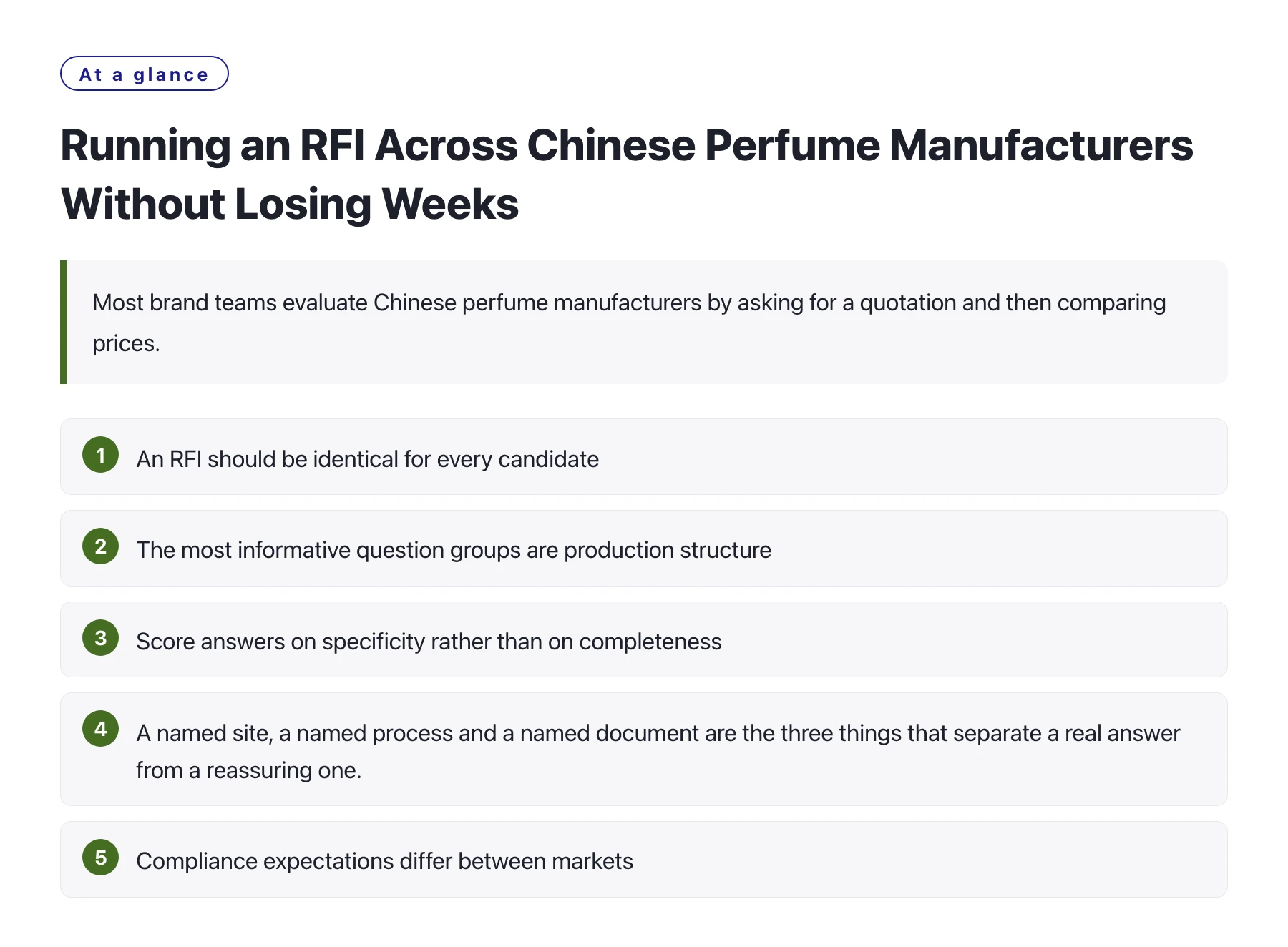 Running an RFI Across Chinese Perfume Manufacturers Without Losing Weeks——全文要点速览